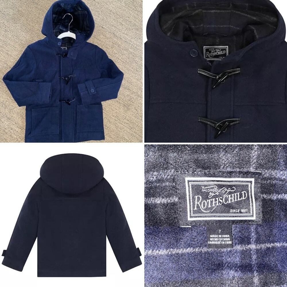 Rothschild $120 Dark Navy Plaid Lined Toggle Stadium Dress Coat Kids 7